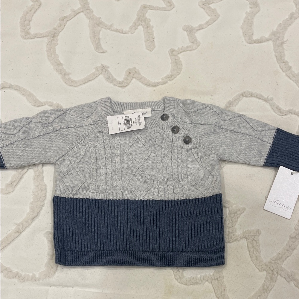 Gray Cable Knit Sweater with Button Details